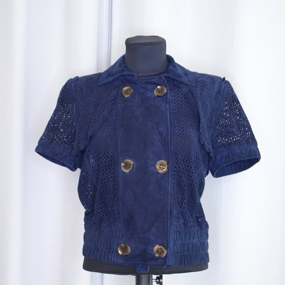Valentino Navy Suede Jacket Sz 4 - Picture 1 of 6
